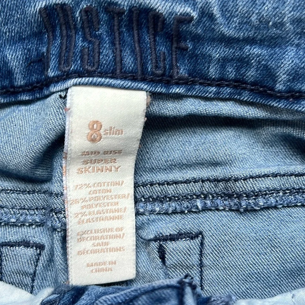 Justice Mid Rise Super Skinny Denim Jegging Blue Distressed Girls 8 Slim